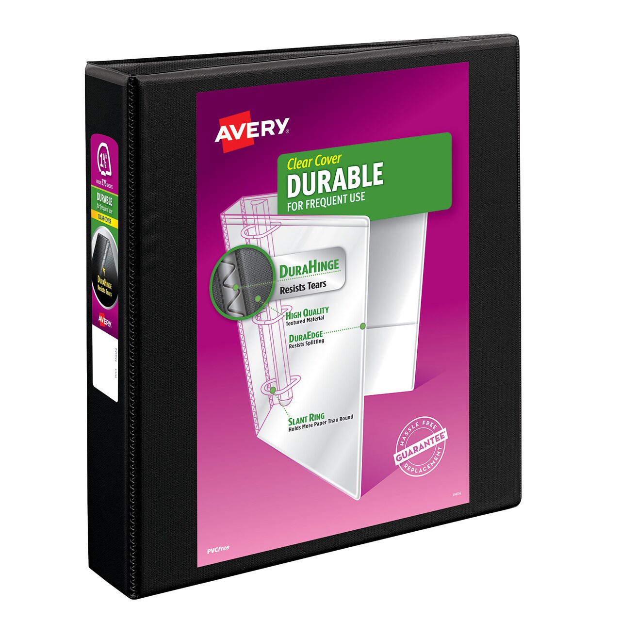 Avery Durable View 3 Ring Binder, 1-1/2 Inch EZD Rings, 1 Black Binder (09400)